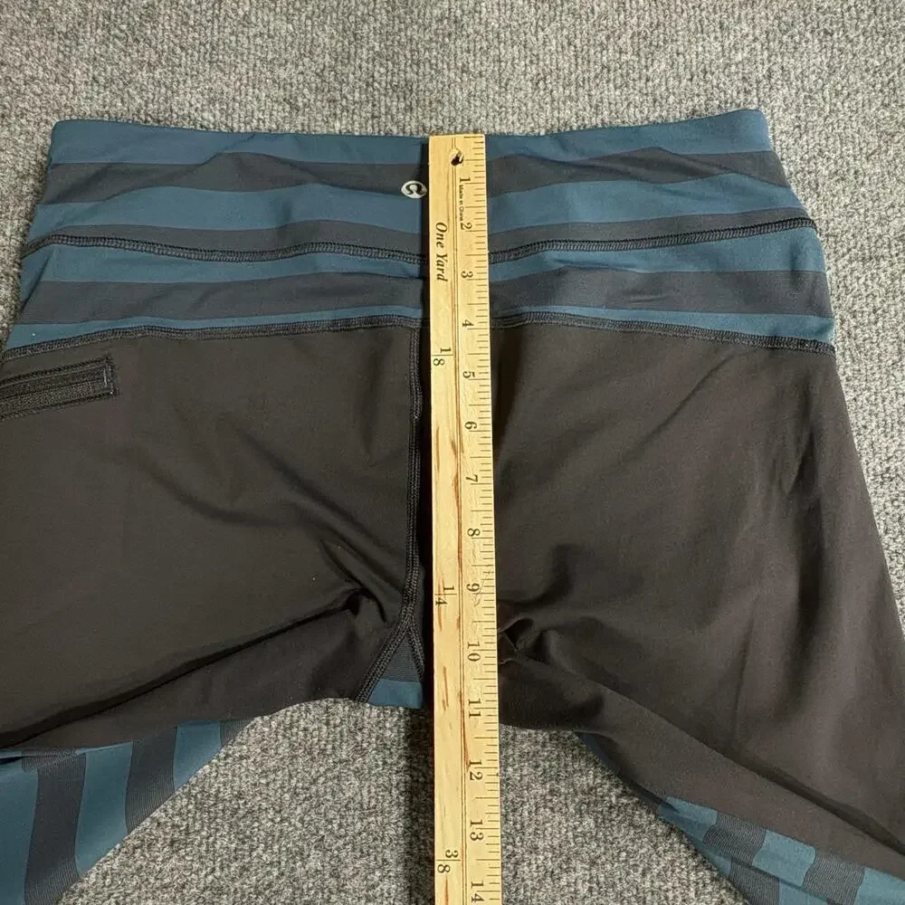 Lululemon Athletica Leggings Womens 10 Blue Stripe Run Top Speed Crop Pants